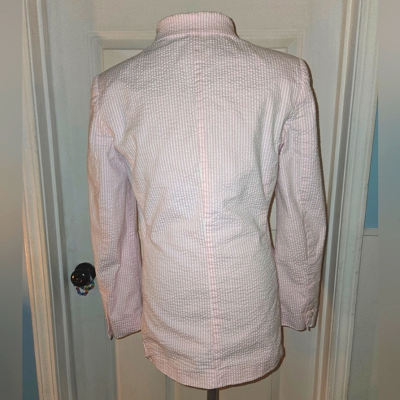 Bloomingdale's Women's Pink Pinestripe Seersucker Blazer Size 6 - Picture 4 of 11